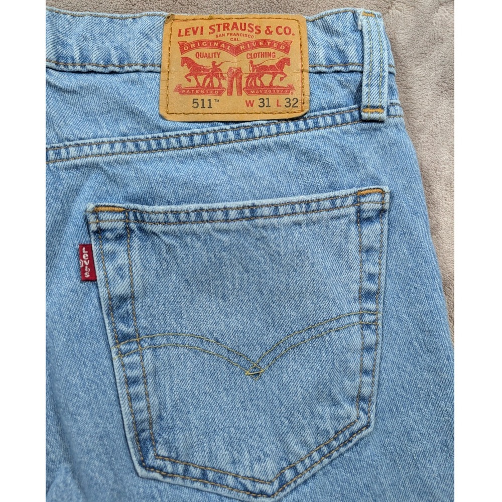 Levi's 511 Slim Jeans Mens 31x32 Light Wash Distressed Ripped Streetwear Denim - Picture 8 of 12